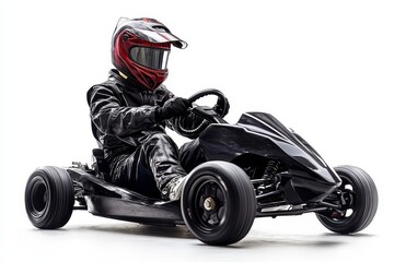 Single black go kart racer on white background