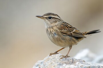 Small streaked brown songbird with bobbing tail and high pitched song found on rocky coasts