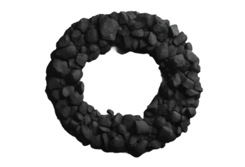 Black coal circle round frame isolated on transparent background