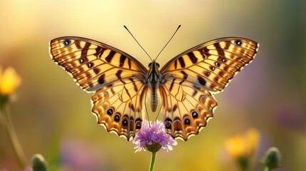 Naklejka premium Butterfly with wings spread on a flower.