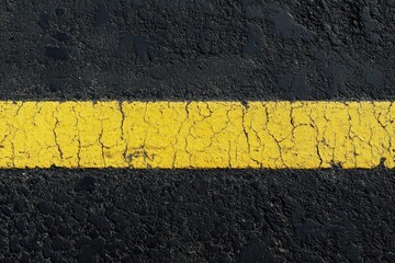 Smooth road with yellow stripes and tire marks top down view