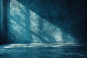 Sunbeams Casting Shadows on a Blue Concrete Wall and Floor