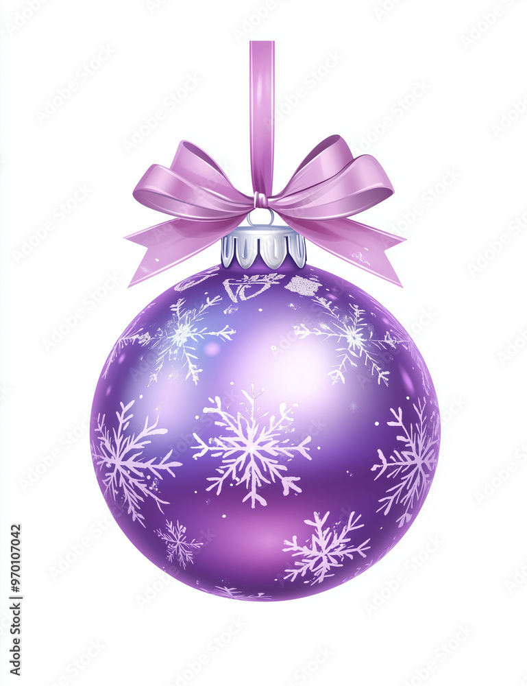 Wall mural purple christmas ball with ribbon