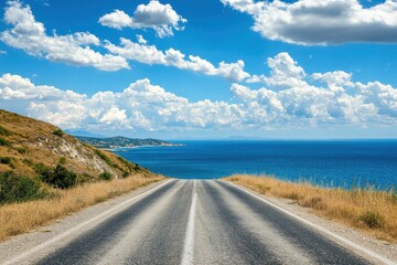Summer with road and sea under blue sky