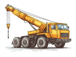 Naklejka premium a crane truck clipart, heavy-duty vehicle element, hand-drawn style, tall and sturdy, isolated on white background