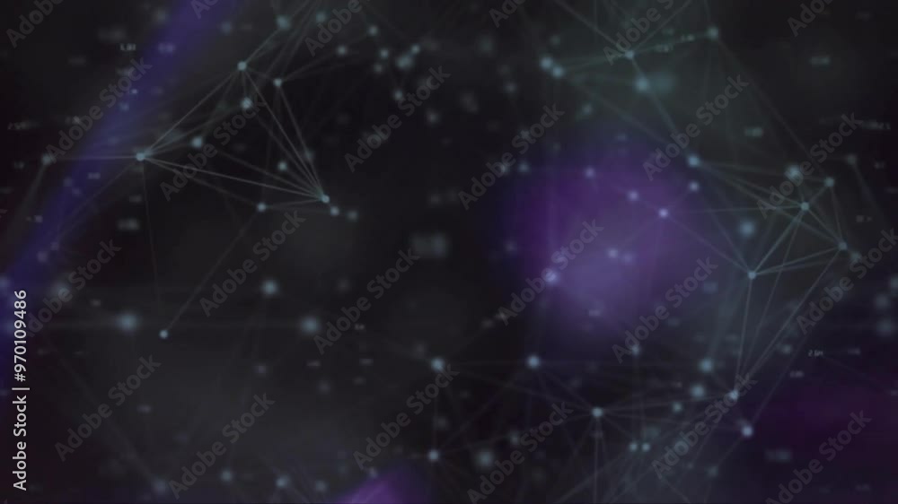 Poster animation of connections and data processing over dark background