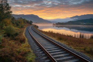 Fototapeta premium Sunrise over a picturesque tartan track