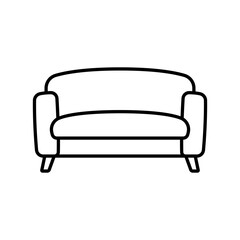 Sofa icon. Black outline linear silhouette. Editable strokes. Front view. Vector simple flat graphic illustration. Isolated object on white background. Isolate.