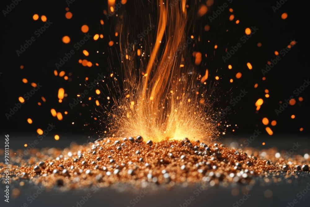 Aufkleber an explosive visual of fiery orange sparks and glowing light, capturing a dynamic explosion of energ