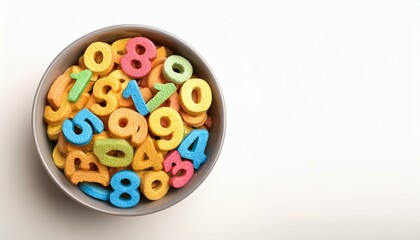 A bowl full of number shaped cereal, "crunch the numbers" concept. Finance, money, budget and inflation illustration.