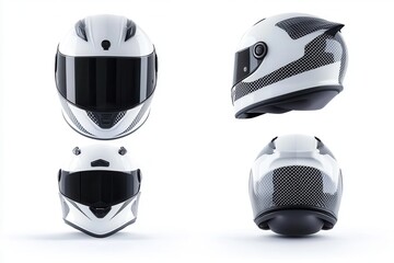 White motorcycle helmet isolated on white background emphasizing safety in motorsport
