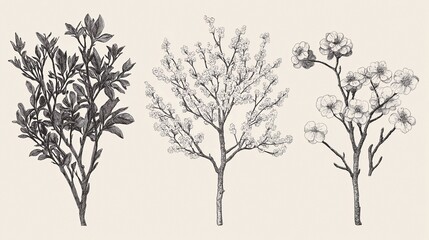 набор цветков вишневого дерева, цветение сакуры