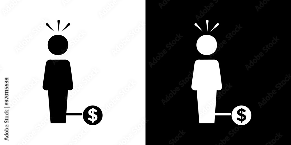 Poster man with debt icon isolated flat vector in outline