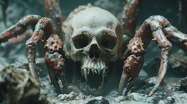 halloween spider monster with skull
