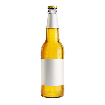 Glass bottle of beer on white background
