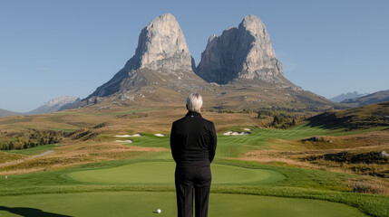 Fototapeta premium Stunning Golf Course with Breathtaking Views Perfect Destination for a Relaxing Round of Golf Surrounded by Nature's Beauty Ideal for Golf Enthusiasts
