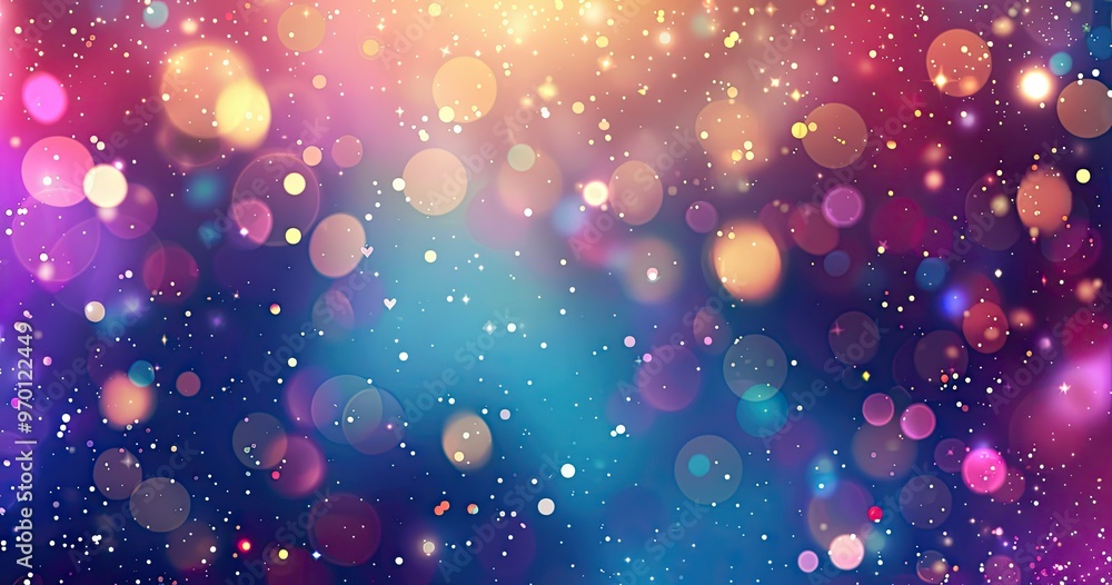 Poster a vibrant abstract background featuring colorful bokeh lights, creating a dreamy and festive atmosph