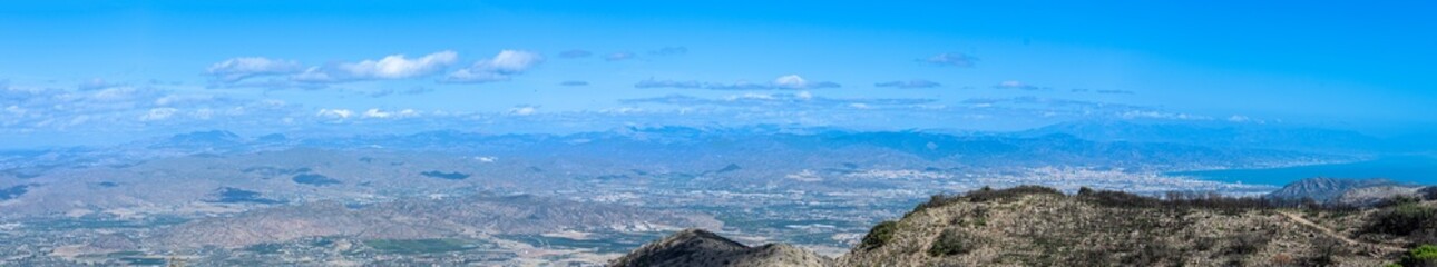 Panoramic view on Mediterranean sea and surrounding cities from Mijas peak, Andalusia, Malaga, Spain