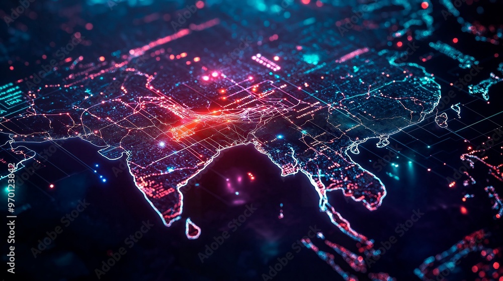 Wall mural global network and internet connection of world map. business background