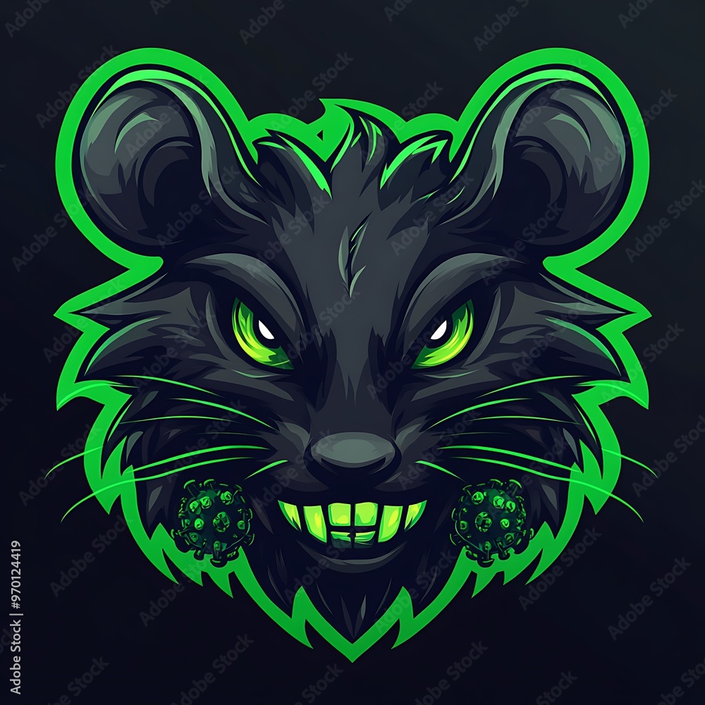 Wall mural Green and Black Evil Rat Mascot Illustration