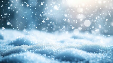 Fototapeta premium Winter Wonderland Snowy Landscape Background with Falling Snowflakes and Frosty Pine Trees