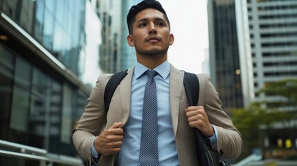 Fototapeta premium Young Man in Suit Walking in Urban Setting
