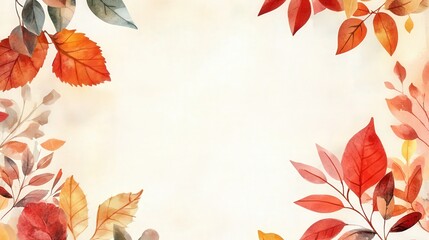 Fototapeta premium Autumn Leaves Watercolor Frame Background - Warm and Vibrant Seasonal Design