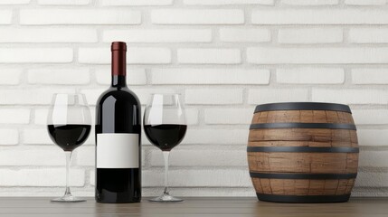 Red wine tannins interaction with oak, aging process, 3D illustration