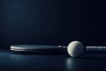 Racket and ball for table tennis on dark background