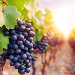 Fototapeta premium Vineyard at harvest time, tannin-rich grape clusters, close-up, 3D illustration