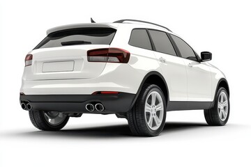 Rear view SUV white car on white background with path