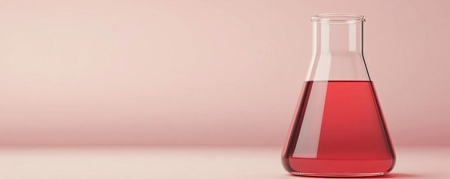 Wine tannin experiment, beaker with red liquid, scientific exploration, 3D illustration