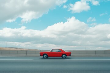 Red car parked on highway during road trip