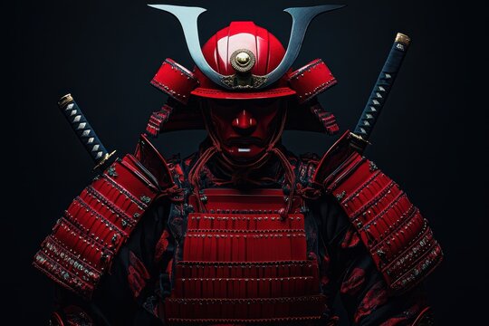 Red samurai armor on black background