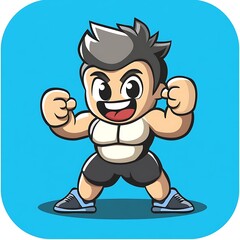 Fototapeta premium Cute cartoon illustration of a muscular man flexing his biceps