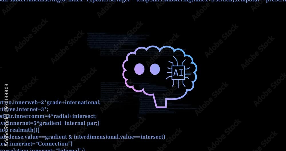 Poster animation of ai data processing over chat bot and computer circuit board