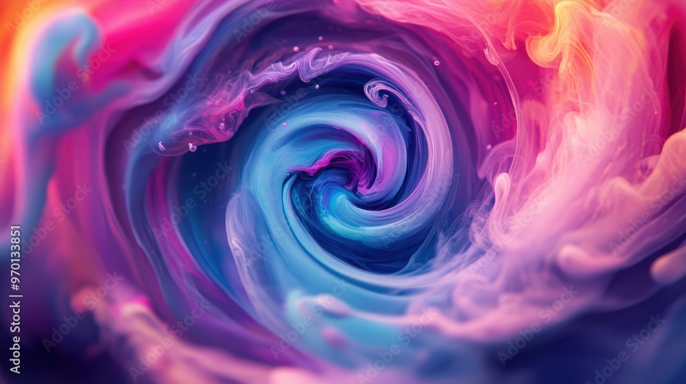 Poster dynamic colorful ink spiral - abstract background illustration with fluid color blend