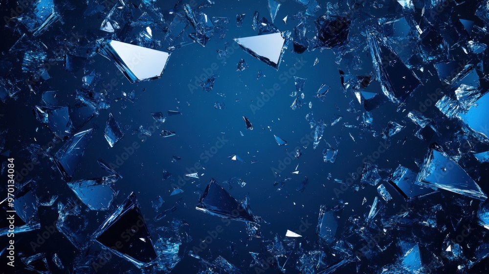 Aufkleber deep blue abstract background with shattered glass shards for dynamic texture