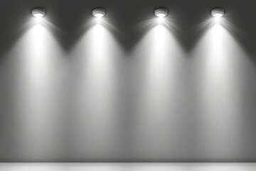 Four Spotlights Illuminating a Gray Wall