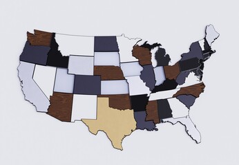 United States Of America map metallic material render