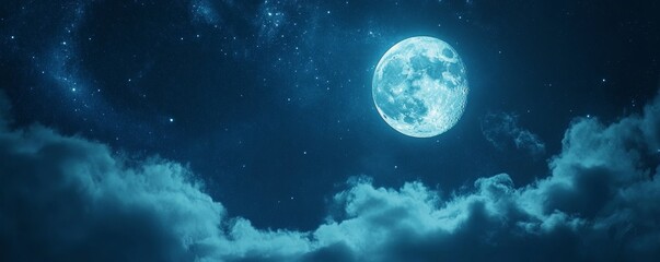 Full moon in a starry night sky