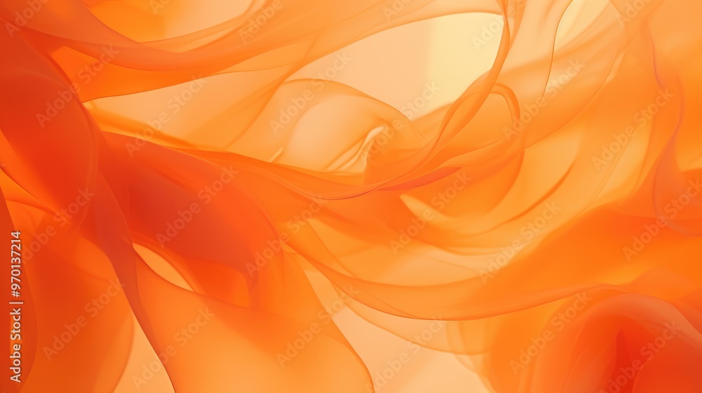 Poster a vibrant abstract composition featuring flowing orange fabric-like shapes, creating a sense of move