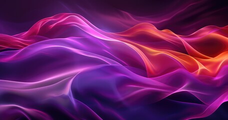 Obraz premium A vibrant abstract composition featuring flowing waves of purple, pink, and orange hues, creating a dynamic visual effect.