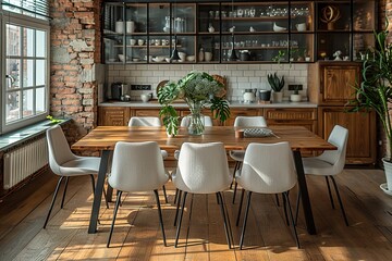 Modern Kitchen Interior Design with Wooden Table