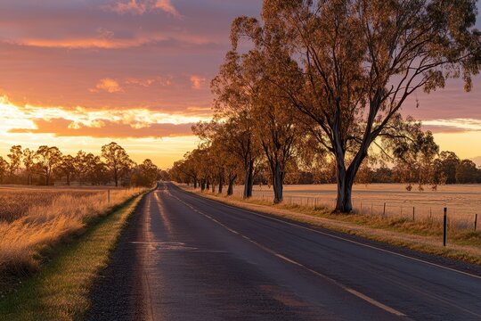The Bendigo Maldon Road in the evening during spring near Maldon