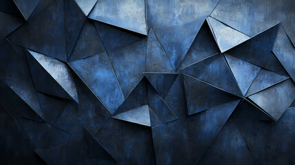 Fototapeta premium Abstract black metal surface wall background with cubist fragmentation, light indigo and dark black colors, intricately textured. Cubist. Illustration