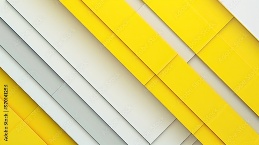 Poster a vibrant abstract composition featuring overlapping yellow and white geometric shapes, creating a m