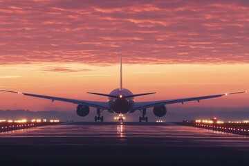 The plane landed at the airport in the evening