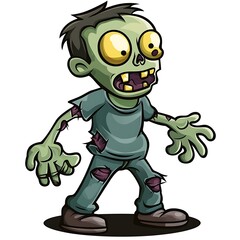 Cartoon Zombie with Green Skin and Big Eyes