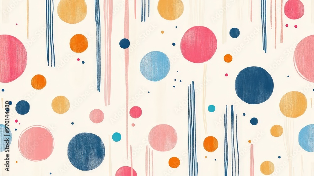 Poster playful abstract lines and circles seamless pattern for cheerful designs